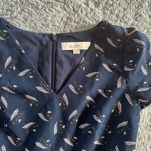 LOFT Midnight Blue Dress with Leaf Pattern